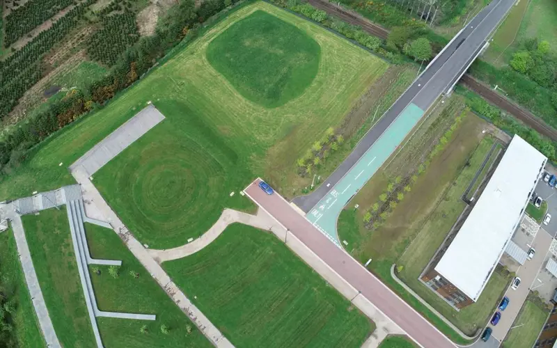 Aerial view of plot 6 on Inverness Campus