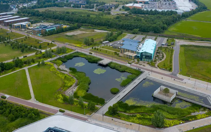 Aerial view of plot 2 at Inverness Campus